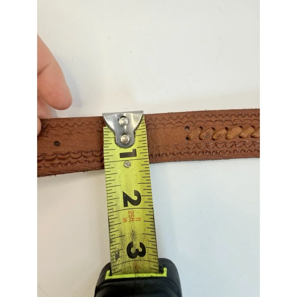 Distressed Hand Tooled Leather Vintage Belt Braided Center Western Cowboy 44